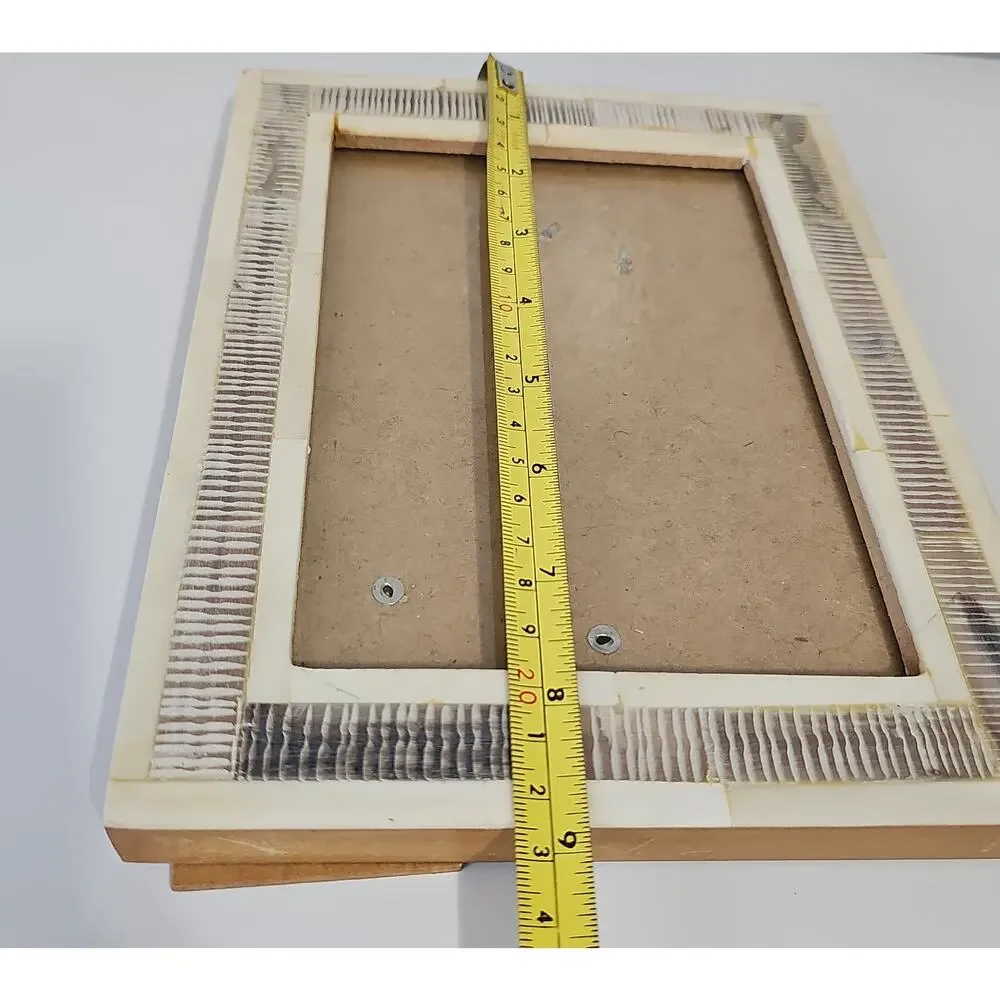 Ivory Gray Inlay Picture Frame Ribbed Tile Coastal Boho Organic Textured Frame